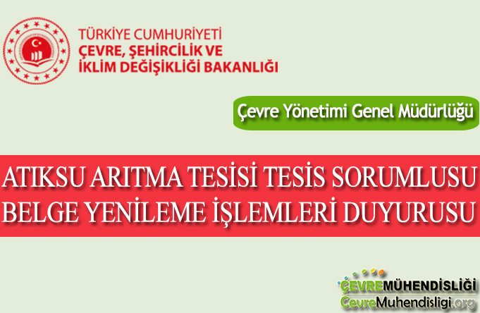 ATIKSU ARITMA TESİSİ TESİS SORUMLUSU BELGE YENİLEME İŞLEMLERİ
