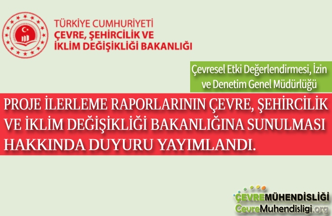 PROJE İLERLEME RAPORLARININ ÇEVRE, ŞEHİRCİLİK VE İKLİM DEĞİŞİKLİĞİ BAKANLIĞINA SUNULMASI HAKKINDA DUYURU